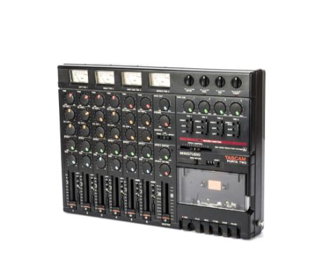 Ministudio, Tascam Porta Two Ministudio 6 channel cassette recorder with adapter in metal case (owner's name written on case)