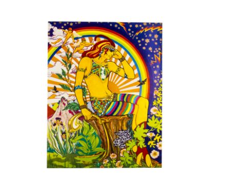 The Fool / Apple Poster, Psychedelic Poster by Simon and Marijke of 'The Fool' - featuring a God-like figure sitting on a tre