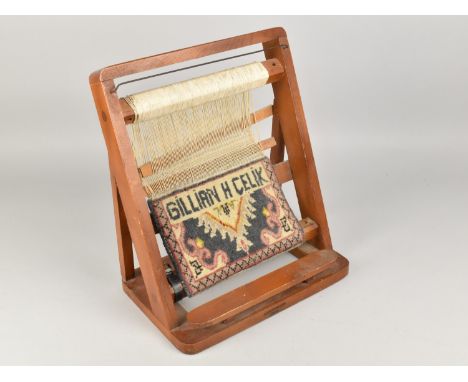 A Small Mid 20th Century Table Top Weaving Loom Showing the Work of Gillian H Celik, 30cms Wide and 34cms High