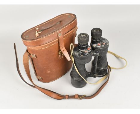A Pair of Leather Cased WWII Air Ministry Bino Prism Mk.V Binoculars, Case Lid Inscribed Binocular Prismatic Number 5, Case M