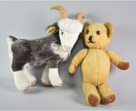 A Merrythought Goat together with a Vintage Teddy Bear