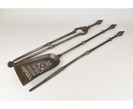 A Set of Three 19th Century Steel Long Handled Fire Irons, Poker 70cms Long