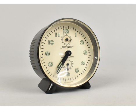 A Vintage German Bakelite Cased Alarm Clock by Jerger, 9.5cms Diameter