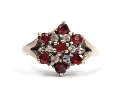 A paste ruby and diamond ring, no hallmark