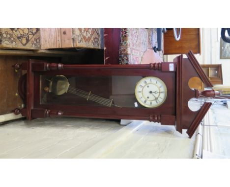 A Vienna style wall clock, modern, with enamel dial and twin train movement striking on a gong, 131cm high