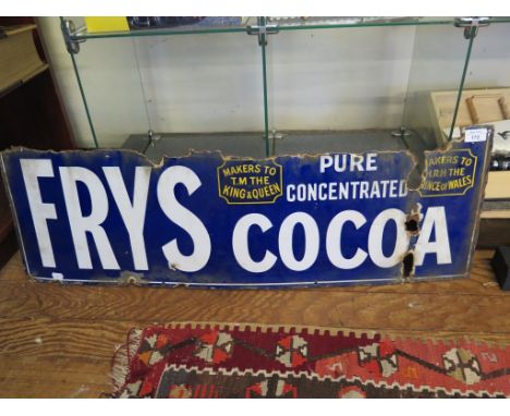 A Fry's Cocoa enamel sign, as found 92cm x 30cm