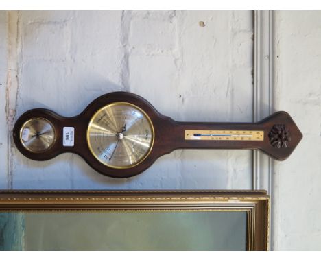 A Shortland Bowen banjo barometer, with thermometer and hygrometer, mahogany cased