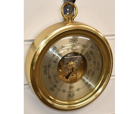 Barigo modern German made brass cased aneroid wall barometer with brushed steel dial and black predictions, 15cm dial&nbsp;