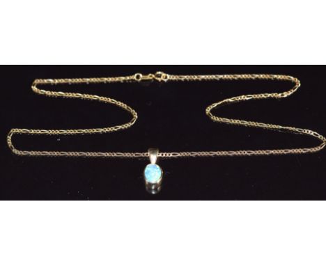 A 9ct gold pendant set with a synthetic opal, on 9ct gold chain, 2.4g&nbsp;