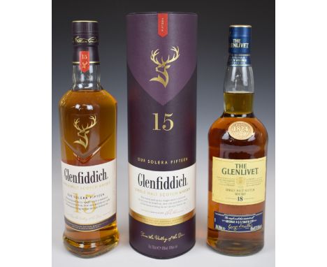 Two bottles of Single Malt Scotch Whisky comprising The Glenlivet 18 years old, 70cl, 43% vol and Glenfiddich Our Solera Fift