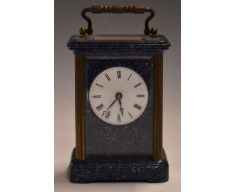 Matthew Norman London lapis lazuli or similar style carriage clock, with bevelled glass panels, H14.5cm