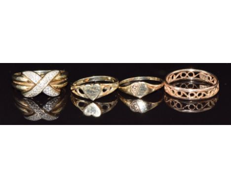 A 9ct gold ring set with diamonds, two 9ct gold signet rings and another 9ct gold ring, size N, 5g&nbsp;