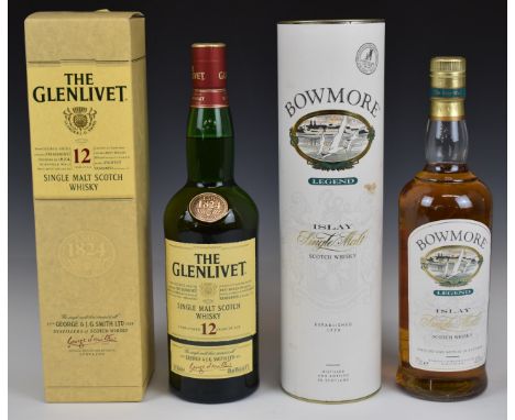 Bowmore Legend Islay Single Malt Scotch Whisky, 70cl, 40% vol, in presentation tube and Glenlivet 12 years old Single Malt Sc