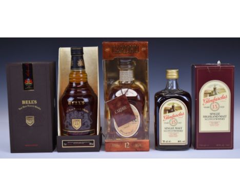 Three bottles of whisky including Bell's Very Rare 21 Year Old Scotch Whisky&nbsp; 75cl, 40% vol and Cardhu Single Malt 75cl,