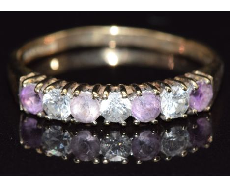 A 9ct gold ring set with amethysts and cubic zirconia, size O, 1.6g&nbsp;