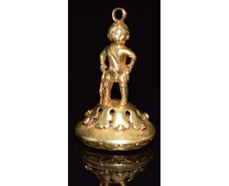 Victorian gold fob depicting Cupid/ Eros, set with an agate intaglio carved as a fly, 4.8g