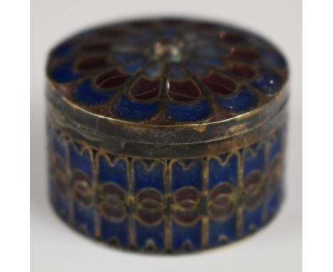 Silver and plique à jour enamel pill box, diameter 4cm, marked to base 925S and silver