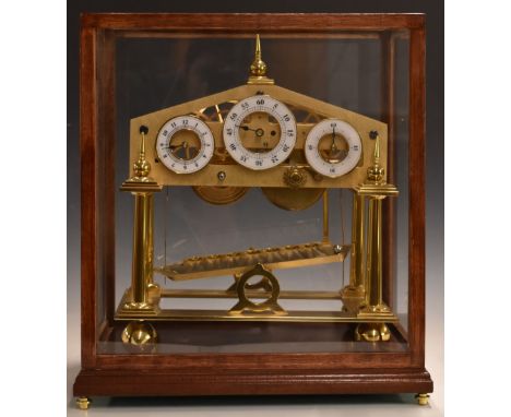 Devon Clocks Congreve rolling ball clock, the three enamelled chapter rings with Arabic numerals, the fusee movement supporte