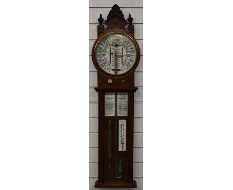 Torricelli Admiral Fitzroy's mercury barometer and thermometer, in carved oak case, 32 x 116cm