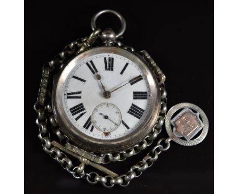 W H Taylor of Barnsley hallmarked silver open faced pocket watch with gold hands, black Roman numerals, inset subsidiary seco