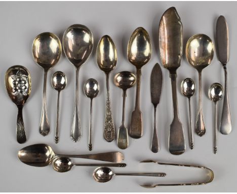 Georgian and later hallmarked silver cutlery to include caddy spoon, Birmingham 1972, maker&nbsp;Hampton Utilities, butter kn