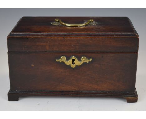 A 19thC three division mahogany tea caddy, W23 x D13 x H13