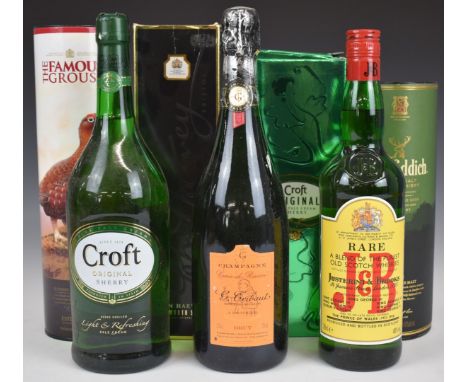 Seven mixed bottles including JB Blended Scotch Whisky, 70cl, 40%, Famous Grouse Scotch Whisky 700ml, 40% vol and G Tribaut C
