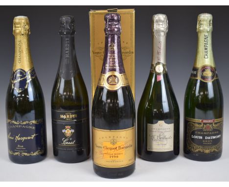 Four bottles of Champagne including Veuve Clicquot and a Hardys sparkling wine