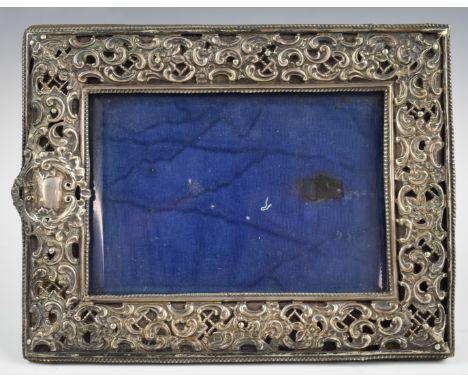 Victorian hallmarked silver photograph frame, to suit 6 x 4 inch photo, with pierced decoration, bevelled glass and easel bac