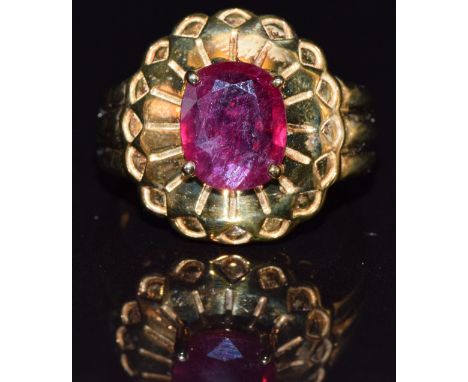 A 9ct gold ring set with a ruby, size N, 6.2g