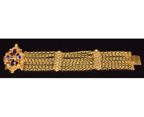 Victorian pinchbeck bracelet set with faux amethyst&nbsp;