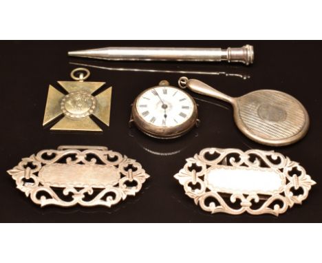 Silver buckle, Birmingham 1901, silver fob watch and silver pencil