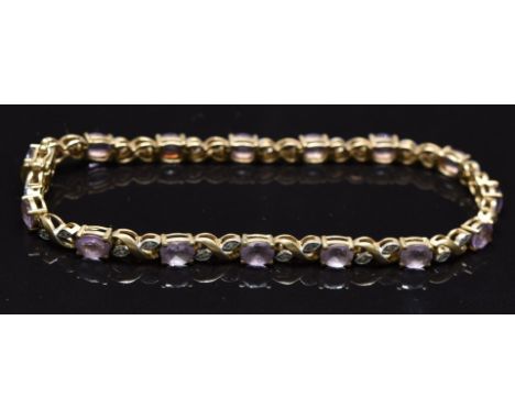 A 9ct gold bracelet set with amethyst and diamonds, 7g&nbsp;