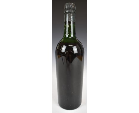 A vintage anonymous bottle of wine or Port with Berry Brothers, London seal and raised letter G to base