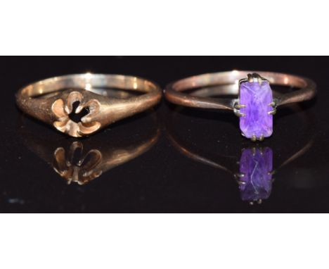 A 9ct gold ring set with an amethyst (1.3g) and a 14k gold ring (2g), size K/L