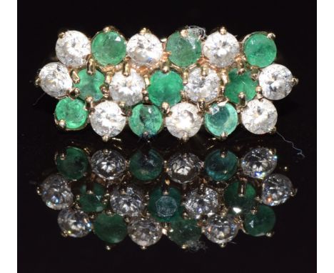 A 9ct gold ring set with emeralds and cubic zirconia, size M, 2.3g