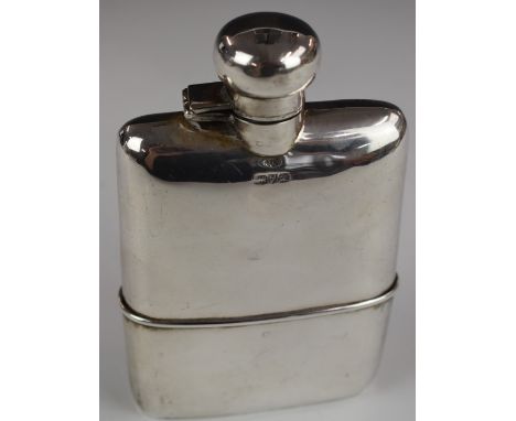 George V hallmarked silver hip flask with pull off cup and captive bayonet cap, Chester 1923, maker&nbsp;Clark &amp; Sewell, 