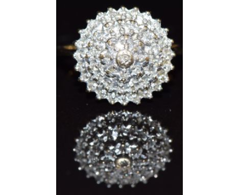 A 9ct gold ring set with diamonds in a cluster, size I, 2.6g&nbsp;