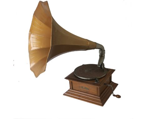 A horn gramophone, Zonophone New Compton, with Zonophone Exhibition soundbox, Gibson arm and repainted Morning Glory horn (mo