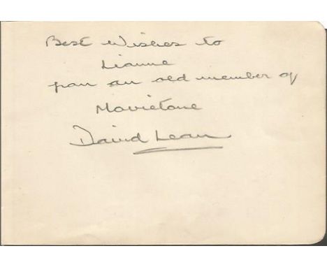David Lean Film Director Signed Vintage Album Page. Good condition. All signed items come with our certificate of authenticit