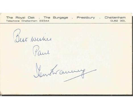 Tom Graveney signed white card. 16 June 1927 - 3 November 2015 was an English cricketer, representing his country in 79 Test 