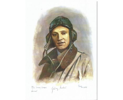 P/O Jimmy Corbin WW2 RAF Battle of Britain Pilot signed colour print 12 x 8 inch signed in Pencil. Image of him in flying gea