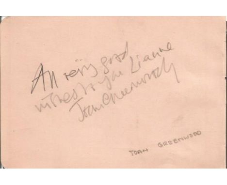Joan Greenwood Actress Signed Vintage Album Page With John Mills On The Reverse. Good condition. All signed items come with o