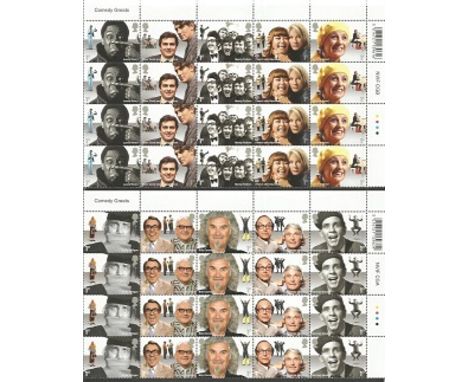 Comedy Greats two attractive sheets of mint unused stamps with traffic light edge. Has 8 sets of the issue 40 x 1st class sta