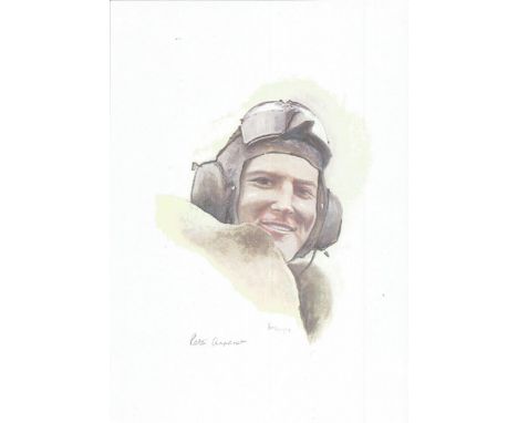 Wg Cdr Peter Ayerst WW2 RAF Battle of Britain Pilot signed colour print 12 x 8 inch signed in Pencil. Image of him in flying 
