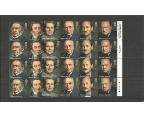 British Prime Ministers two attractive sheets of mint unused stamps with traffic light edge. Has Four sets of the stamps 16 x