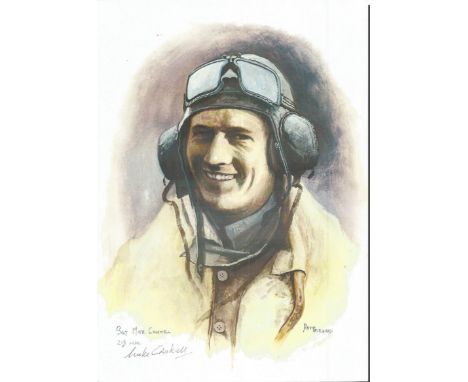 Sgt Mike Croskell WW2 RAF Battle of Britain Pilot signed colour print 12 x 8 inch signed in Pencil. Image of him in flying ge