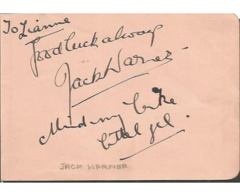 Jack Warner Signed Vintage Album Page With Bonar Colleano On The Reverse. Good condition. All signed items come with our cert