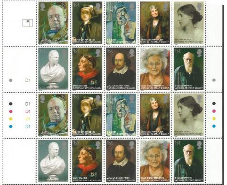 National Portrait Gallery attractive sheet of mint unused stamps with traffic light edge. Has three sets of stamps 20 x 1st c