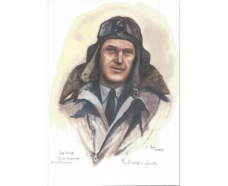 Plt Off Byron Duckenfield WW2 RAF Battle of Britain Pilot signed colour print 12 x 8 inch signed in Pencil. Image of him in f